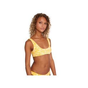 RVCA Forever Bralette Bikini Top Reversible Floral Stripe Yellow S